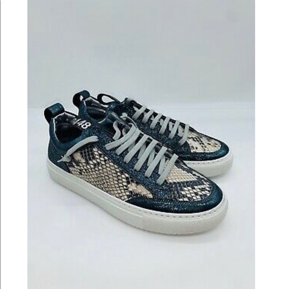 P448 Shoes - P448 Soho Green Metallic Snakeskin Sneakers